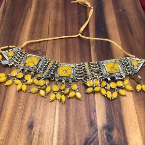 Afghan Choker Necklace With Dangling Beads, Afghan Kuchi Glass Stones Necklace,